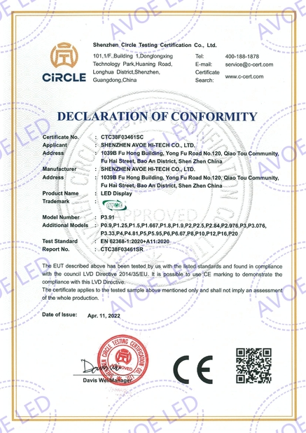 La CINA Shen Zhen AVOE Hi-tech Co., Ltd. Certificazioni